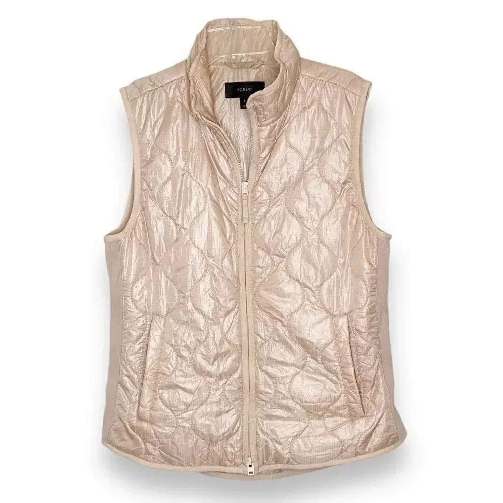J. Crew Vest S Quilted Primaloft Pale Pink Full Zip Up Mock Neck Women’s Size S
